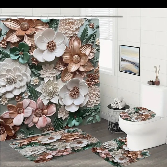 Flower shower curtain set